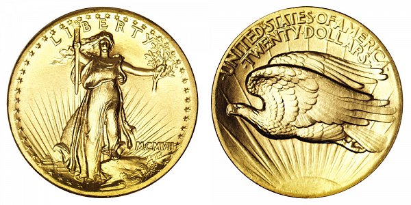 1907 High Relief Flat Rim - Saint Gaudens $20 Gold Double Eagle - Twenty Dollars