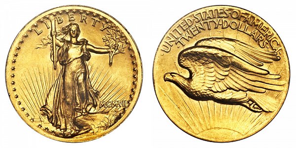 1907 High Relief Wire Rim - Saint Gaudens $20 Gold Double Eagle - Twenty Dollars 