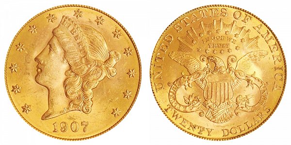 1907 Liberty Head $20 Gold Double Eagle - Twenty Dollars 