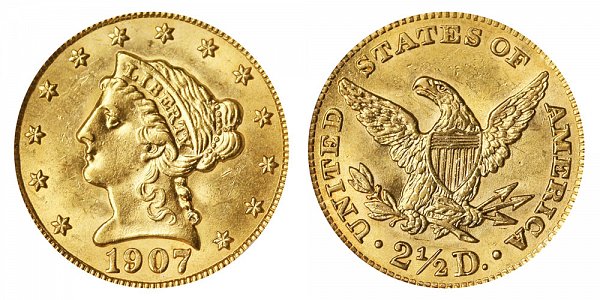 1907 Liberty Head $2.50 Gold Quarter Eagle - 2 1/2 Dollars 