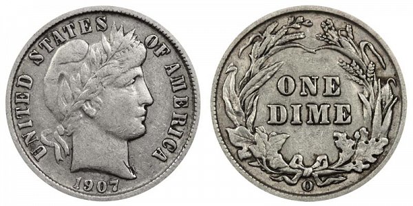 1907 O Silver Barber Dime