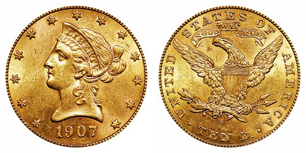 1907 S Liberty Head $10 Gold Eagle - Ten Dollars 