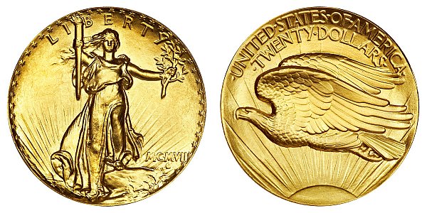 1907 Ultra High Relief - Lettered Edge - Saint Gaudens $20 Gold Double Eagle - Twenty Dollars 
