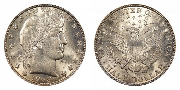 1908 D Barber Silver Half Dollar 