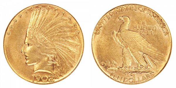 1908 No Motto - Indian Head $10 Gold Eagle - Ten Dollars 