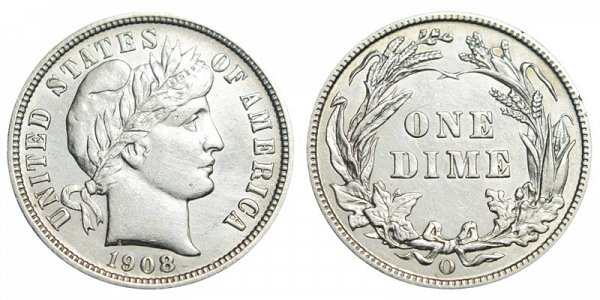 1908 O Silver Barber Dime 