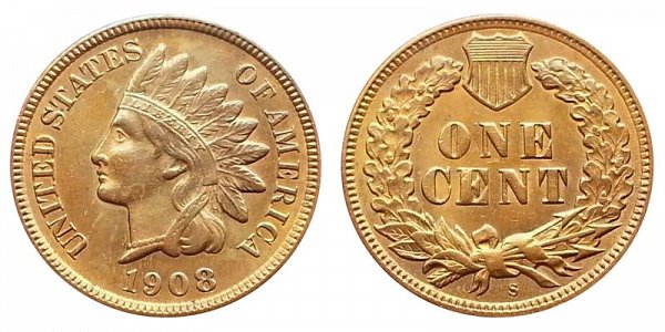 1908 S Indian Head Cent Penny 