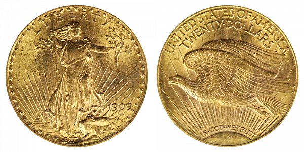 1909/8 Saint Gaudens $20 Gold Double Eagle - Twenty Dollars - 9 Over 8 