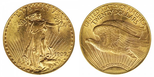 1909/8 Saint Gaudens $20 Gold Double Eagle - Twenty Dollars - 9 Over 8