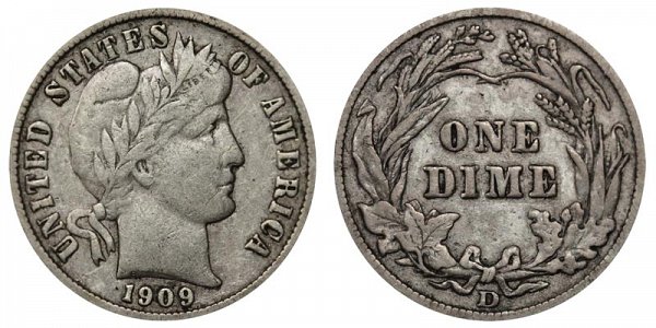 1909 D Silver Barber Dime