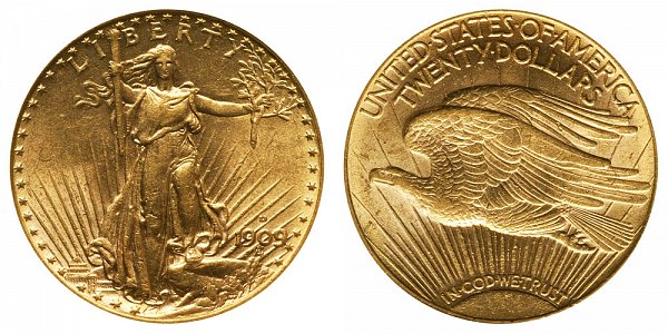 1909 D Saint Gaudens $20 Gold Double Eagle - Twenty Dollars 