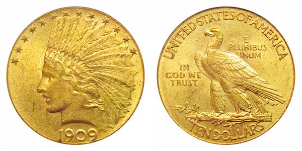 1908 Indian Head $10 Gold Eagle - Ten Dollars