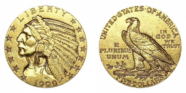 1909 Indian Head $5 Gold Half Eagle - Five Dollars 