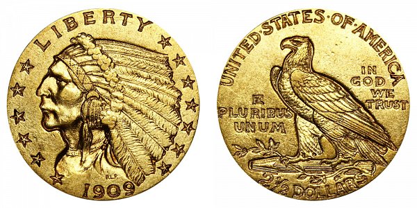 1909 Indian Head $2.50 Gold Quarter Eagle - 2 1/2 Dollars