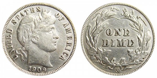 1909 S Silver Barber Dime 