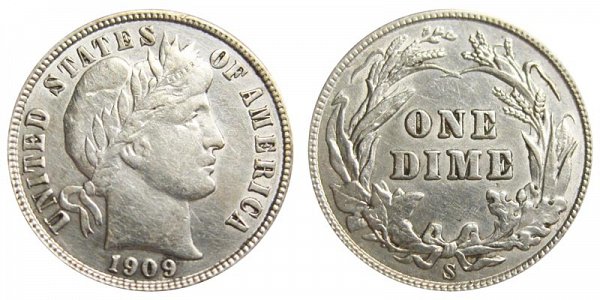 1909 S Silver Barber Dime