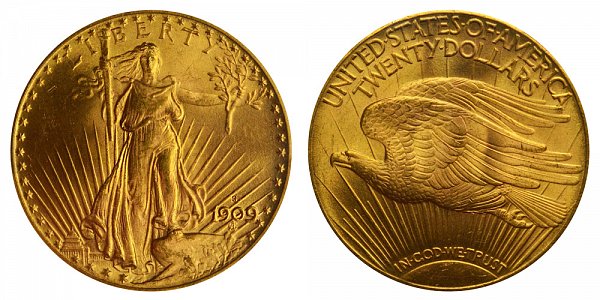 1909 S Saint Gaudens $20 Gold Double Eagle - Twenty Dollars 