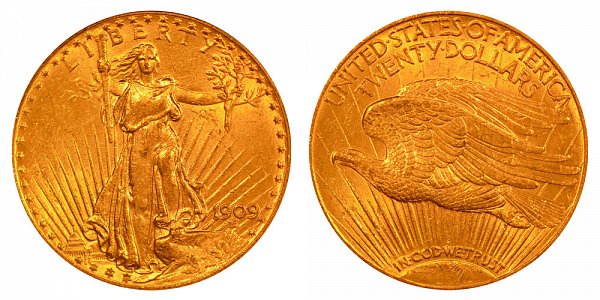 1909 Saint Gaudens $20 Gold Double Eagle - Twenty Dollars 