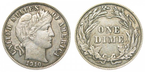 1910 Silver Barber Dime