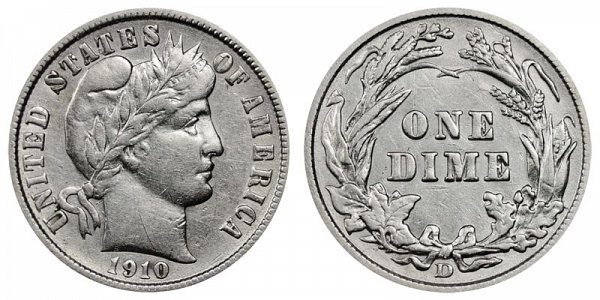 1910 D Silver Barber Dime 