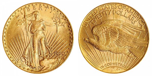 1910 D Saint Gaudens $20 Gold Double Eagle - Twenty Dollars 