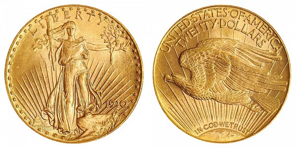 1910 D Saint Gaudens $20 Gold Double Eagle - Twenty Dollars 