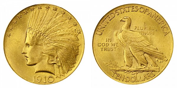 1910 Indian Head $10 Gold Eagle - Ten Dollars 