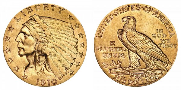 1910 Indian Head $2.50 Gold Quarter Eagle - 2 1/2 Dollars