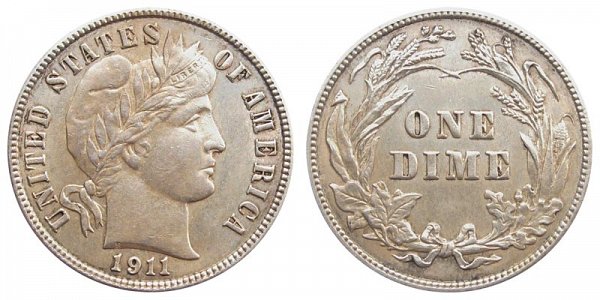 1911 Silver Barber Dime