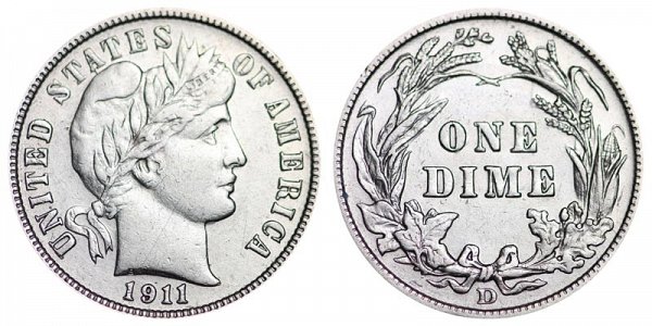 1911 D Silver Barber Dime 