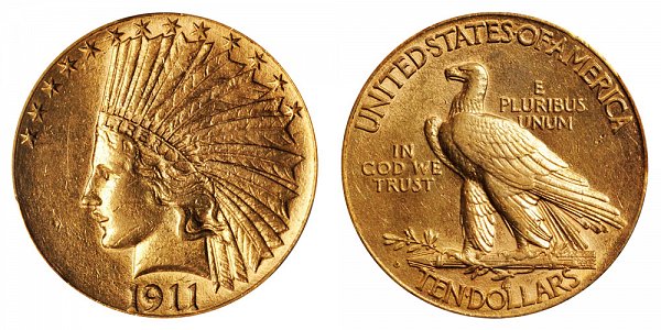 1911 D Indian Head $10 Gold Eagle - Ten Dollars 