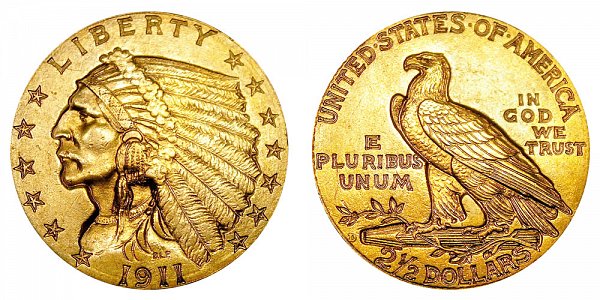 1911 D Indian Head $2.50 Gold Quarter Eagle - 2 1/2 Dollars 