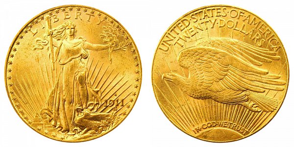 1911 S Saint Gaudens $20 Gold Double Eagle - Twenty Dollars