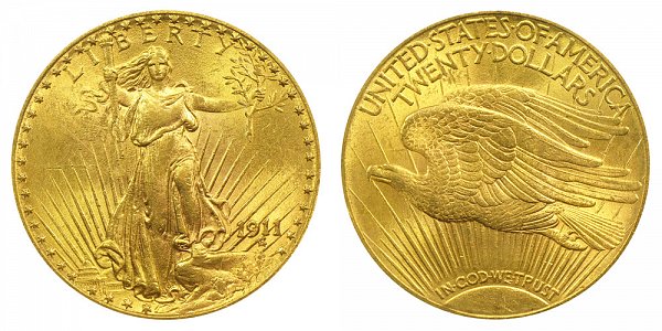 1911 Saint Gaudens $20 Gold Double Eagle - Twenty Dollars 