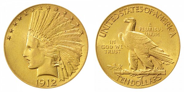 1912 Indian Head $10 Gold Eagle - Ten Dollars 