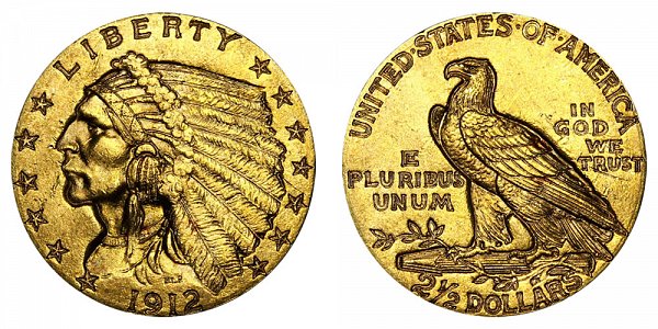 1912 Indian Head $2.50 Gold Quarter Eagle - 2 1/2 Dollars