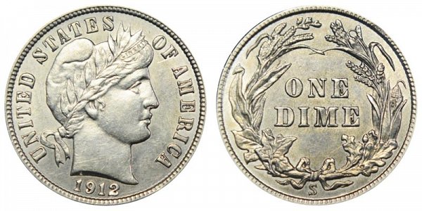 1912 S Silver Barber Dime 