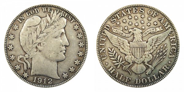 1912 S Barber Silver Half Dollar 