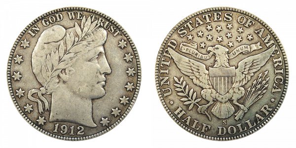 1912 S Barber Silver Half Dollar