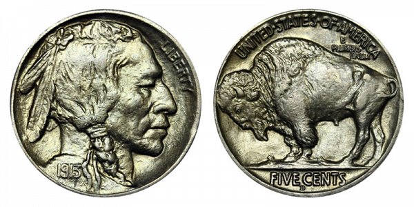 1913 D Line Type 2 Indian Head Buffalo Nickel