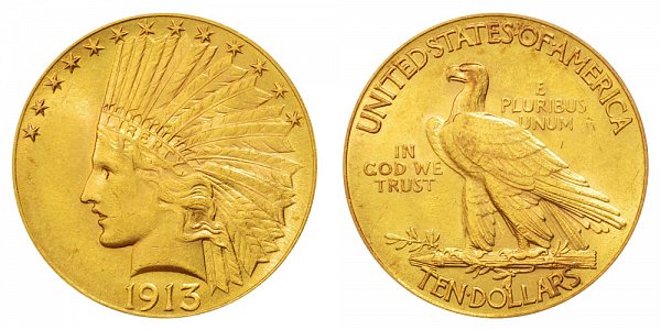 1913 Indian Head $10 Gold Eagle - Ten Dollars 