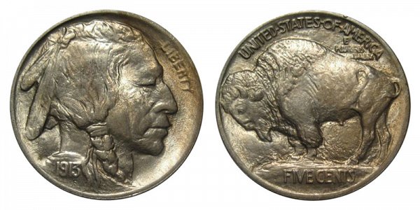 1913 Mound Type 1 Indian Head Buffalo Nickel 