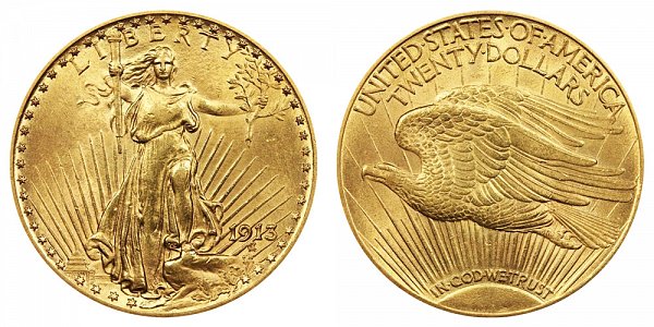 1913 Saint Gaudens $20 Gold Double Eagle - Twenty Dollars 