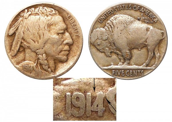 1914 4 Over 3 4/3 Indian Head Buffalo Nickel 