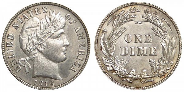 1914 Silver Barber Dime 