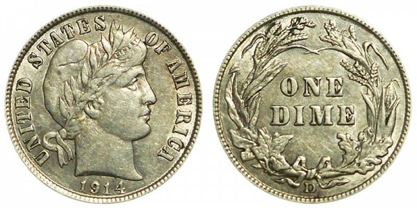 1914 D Silver Barber Dime 