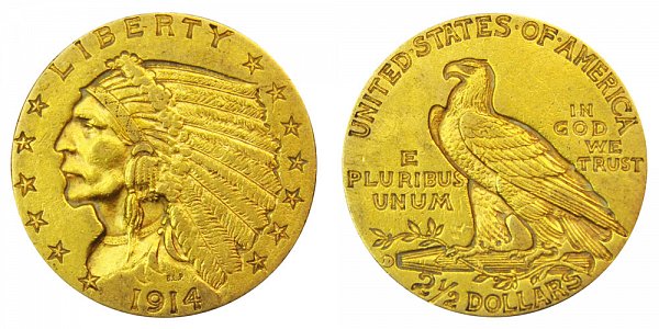 1914 D Indian Head $2.50 Gold Quarter Eagle - 2 1/2 Dollars 