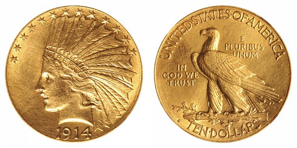 1914 S Indian Head $10 Gold Eagle - Ten Dollars 