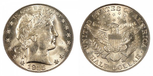 1915 D Barber Silver Half Dollar