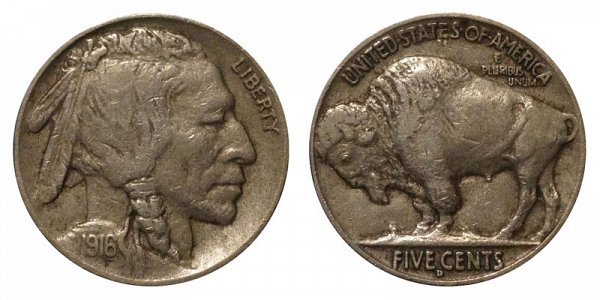 1916 D Indian Head Buffalo Nickel 